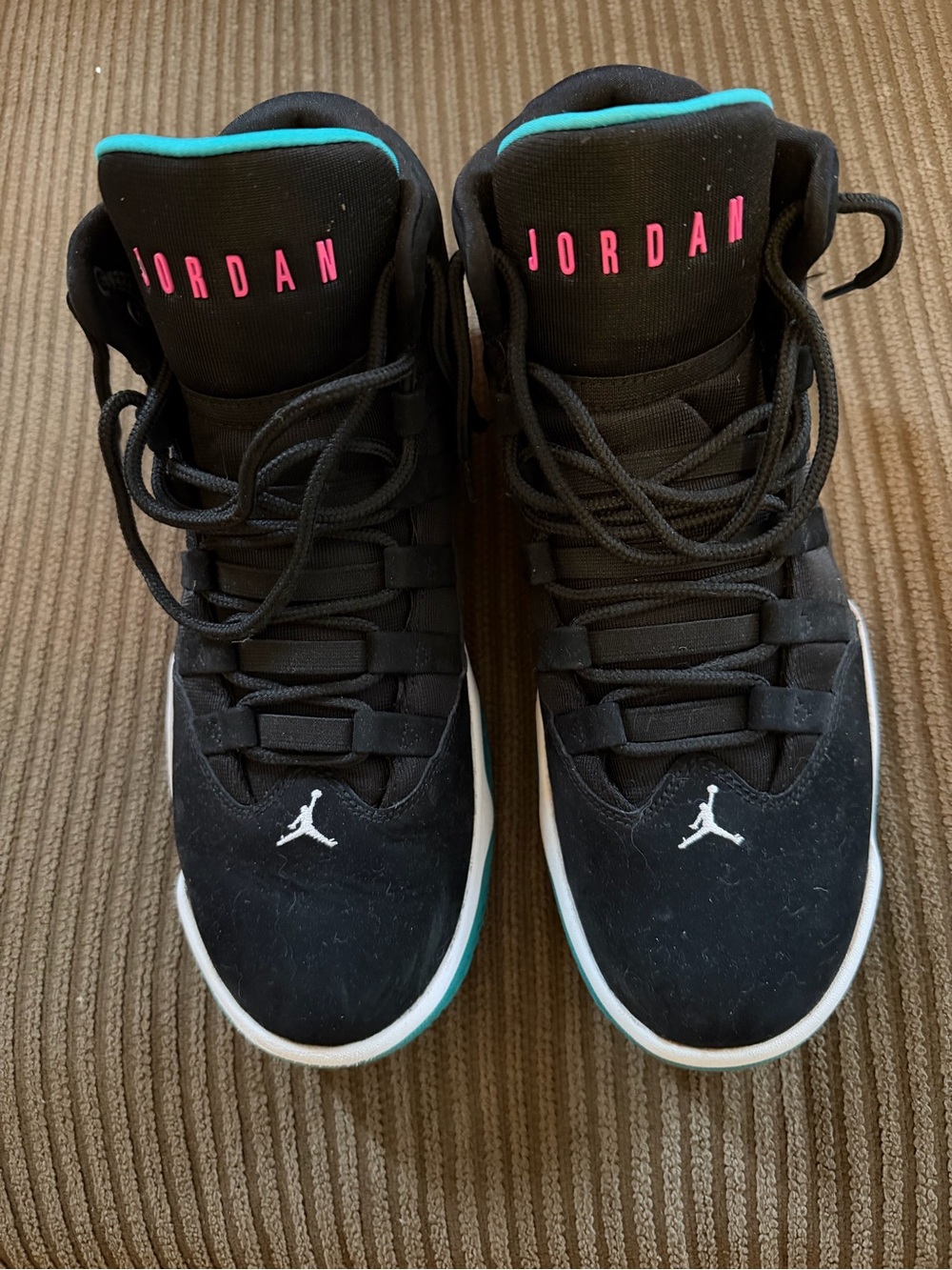 Jordan Black High-Top Sneakers with Teal & Pink Accents
